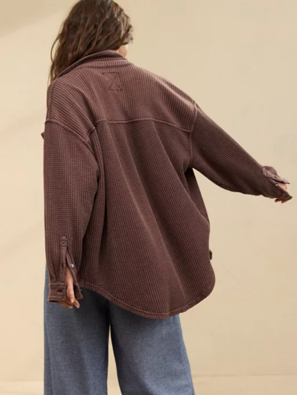Aerie Anytime Fave Waffle Shirt Canyon Sun Brown Chocolate Size XXL